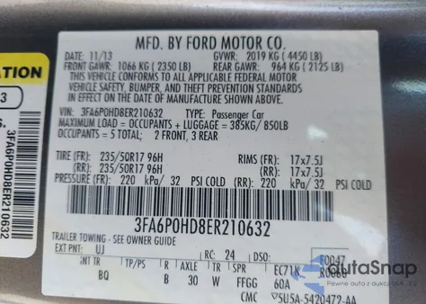 2014 Ford Fusion Se from USA, damaged, VIN 3FA6P0HD8ER210632